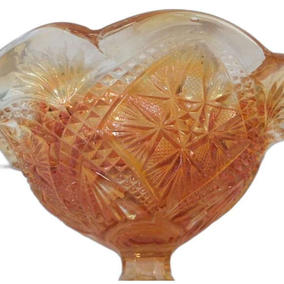 Vintage Imperial Marigold Bowl Carnival Glass Eastern Star Pattern Compote - Picture 5 of 6